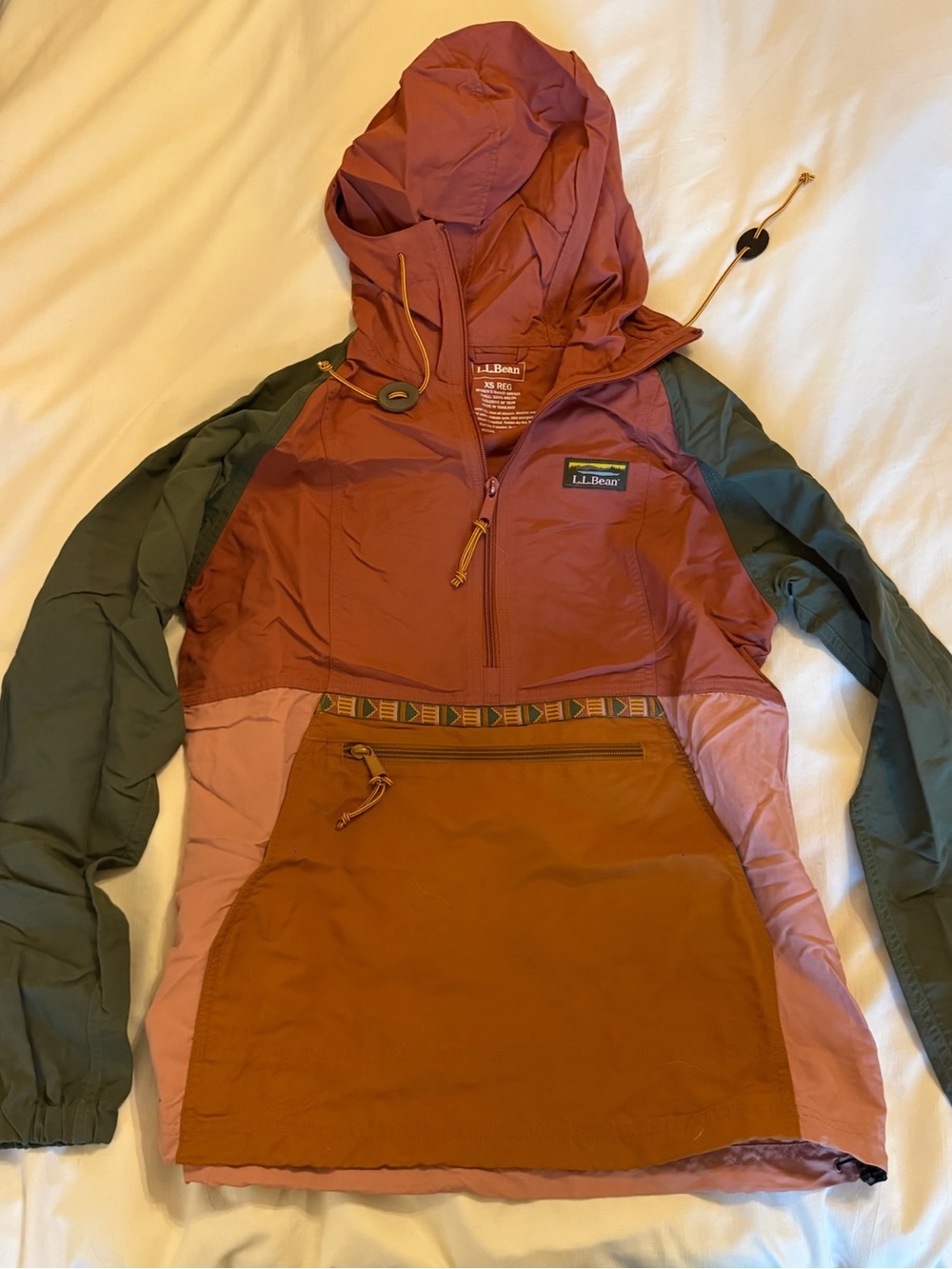 L.L. Bean Women's Colorblock Anorak Jacket in Rust, Pink & Olive